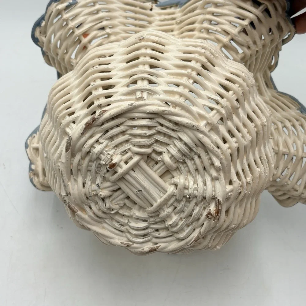 Vintage Wicker White Hand Painted Ruffle Edge Basket Cottagecore Floral 14